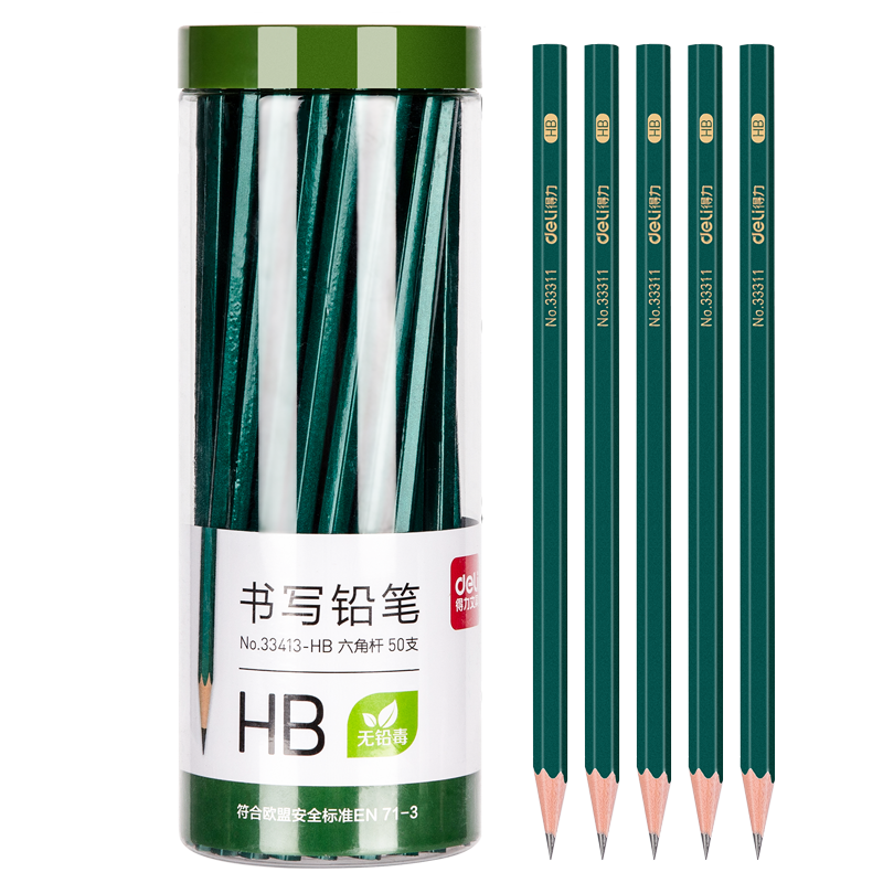 Deli 50 HB Green Barrel Pencils, Hexagonal Shaft, Student Drawing Pencils, Writing Pencils, 33413-HB, Back-To Stationery for Students
