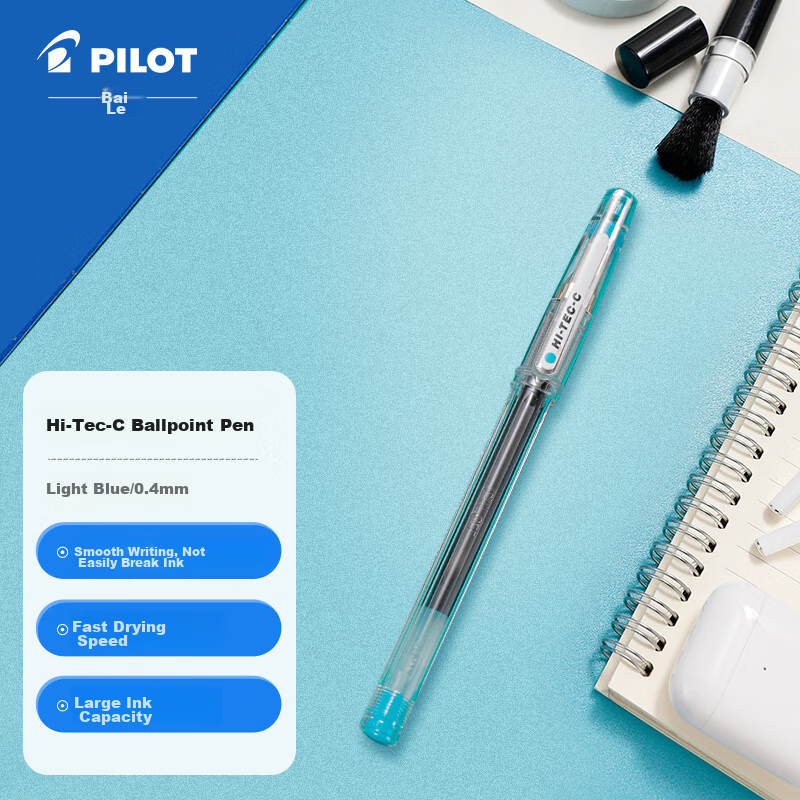 PILOT Needle-Tip Fine Steel Ball Pen, Gel Pen, Smooth Writing, Journaling Pen, Office Pen, BLLH-20C HI-TEC 0.4mm Light Blue Single Pe
