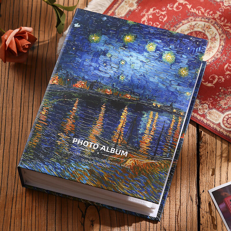 Ouliwen Insertable Oil Painting Storage Album, Large Capacity Family Photo Album, Couple's Graduation Memory Book, Photo Book (6-Inch Laminated, 200 Pages) - Starry Night over The Rhone River