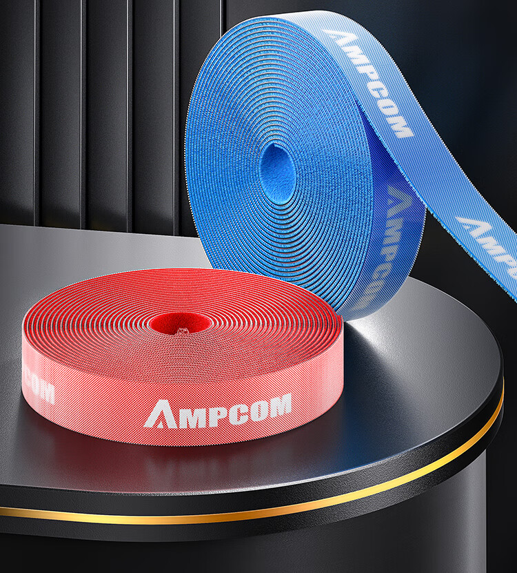 AMPCOM Velcro Cable Ties, Self-Adhesive Desk Cable Management Straps, Computer Organization Fixation Binding Organizer Strips, Cuttable Bundling Ties, 5 Meters * 20mm Red AMZD50RD 2