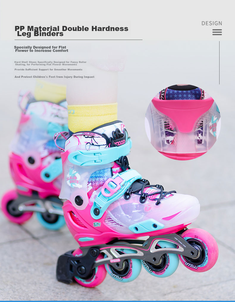 Migao Roller Skates for Children, Inline Skates for Boys And Girls, Flat Skate Shoes, Complete Set with Adjustable Straight Wheels S7 Pink Set Size M 8