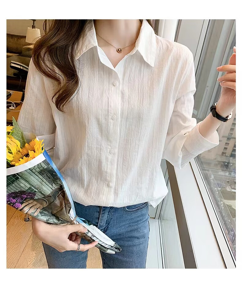 AOTUN Cotton Shirt for Women, Long Sleeve, Spring And Autumn Style, Casual Inner Wear Top AT3058, Picture Color, XL 10