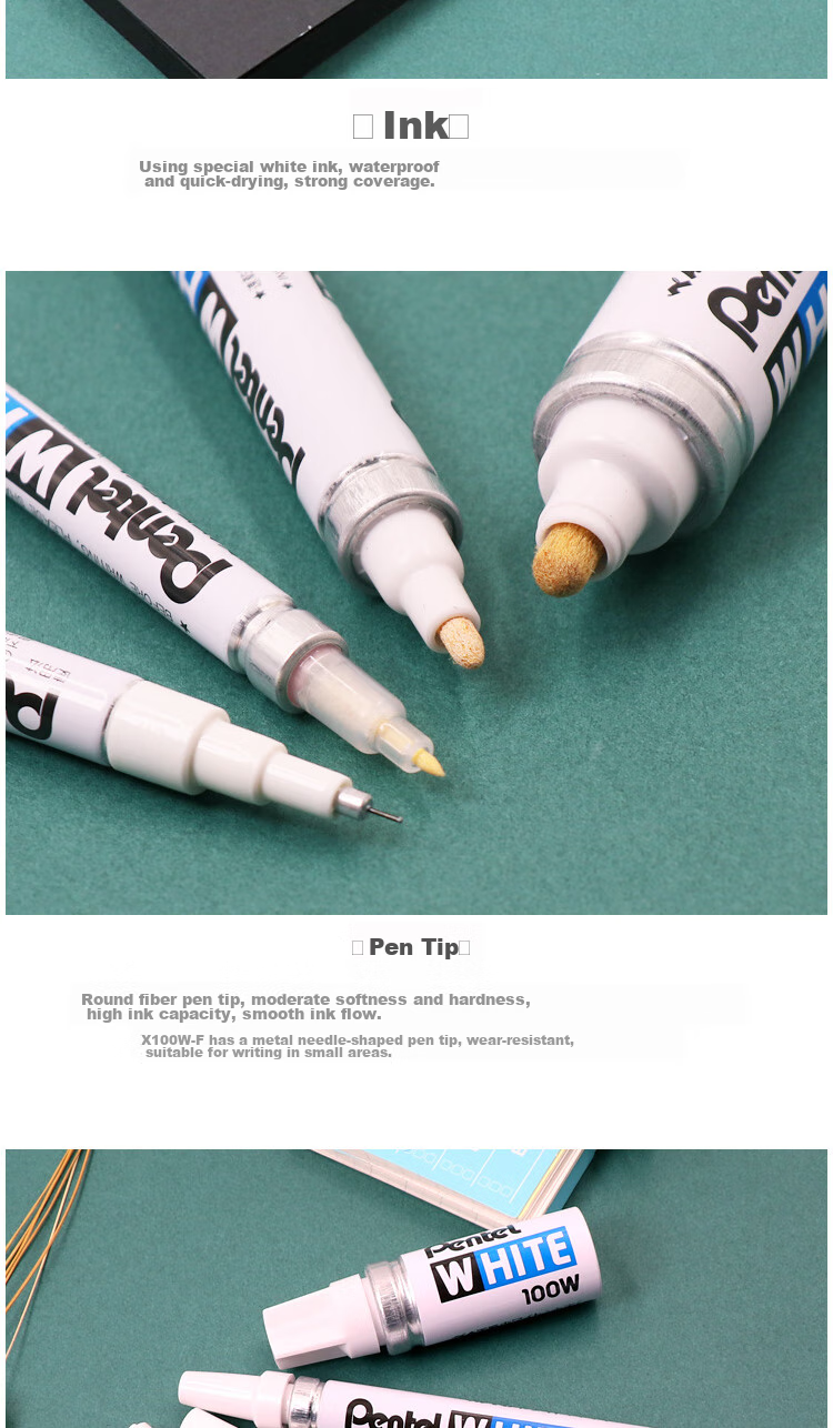 Pentel Paint Marker 3.9mm Thick Round Tip, Car Paint Touch-Up And Scratch Repair, Oil-Based Marker, X100W-M White 3