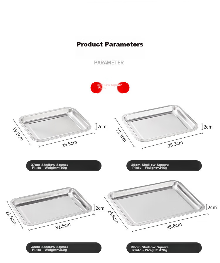 MAXCOOK 304 Stainless Steel Square Plate, Deep Square Tray, Rectangular Serving Tray, Barbecue Grilling Tray 29cm MCFT6548 13