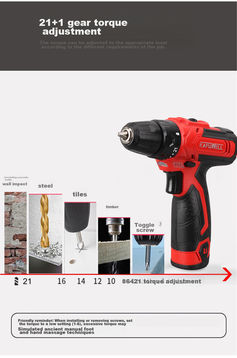 Kafuweier 126-Piece Electric Drill Tool Box Set, Household Double Battery Electric Screwdriver Set, Hardware Tools P3893A 16