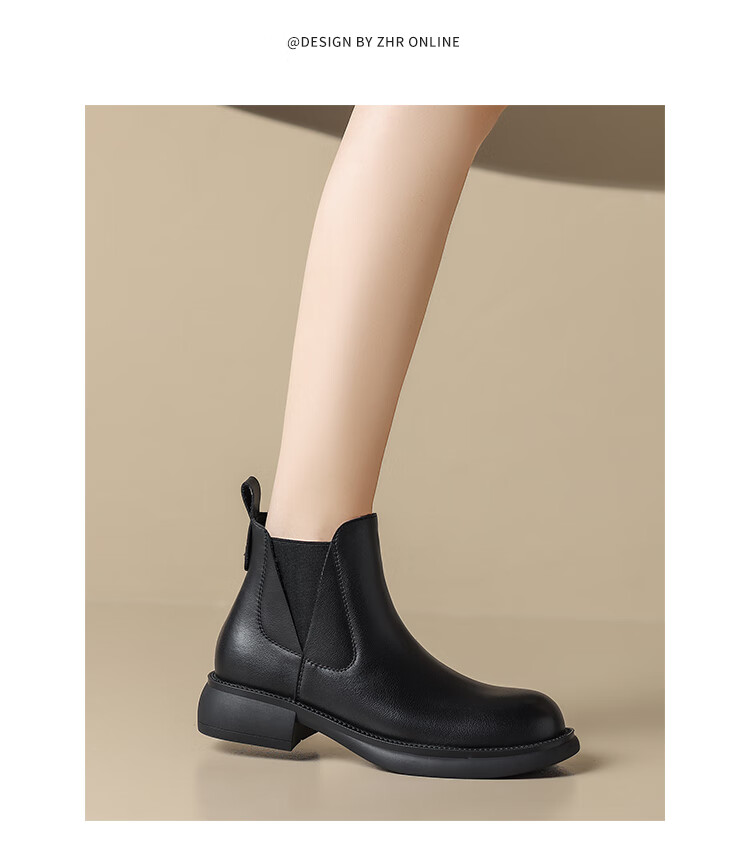 ZHR Women's Short Boots, Autumn And Winter Retro Genuine Leather Commuter Boots for Women, Comfortable Slip-On Chelsea Boots, EH18, Black, Size 37 11