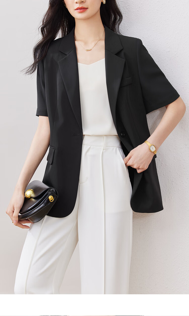 Sentubila Three-Dimensional Draping Summer Casual Short-Sleeve Blazer for Women, Elegant Office Suit Jacket, Black, S 22