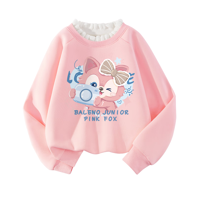 Baleno Girls' Sweatshirt Winter Style 2026, Ruffled Edge Stylish Fleece-Lined Thick Pullover Autumn And Winter Clothing, Girls' Top