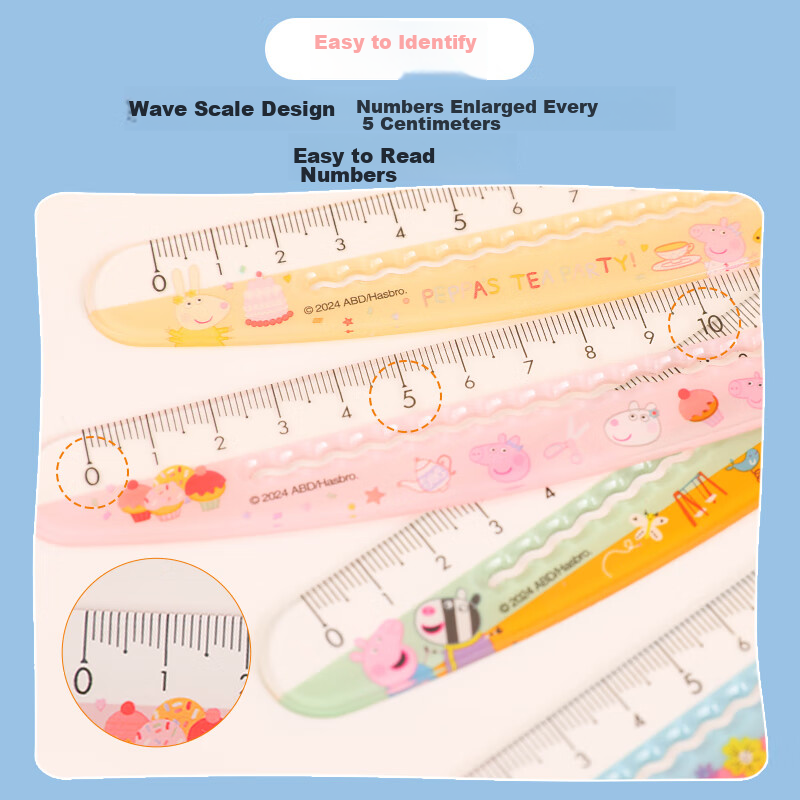 Линейка KOKUYO Peppa Pig Collaboration Series, 15 см, волнистая, прозрачная, безопасная, без острых краев, удобная для разметки линий, зеленая, 1 шт.