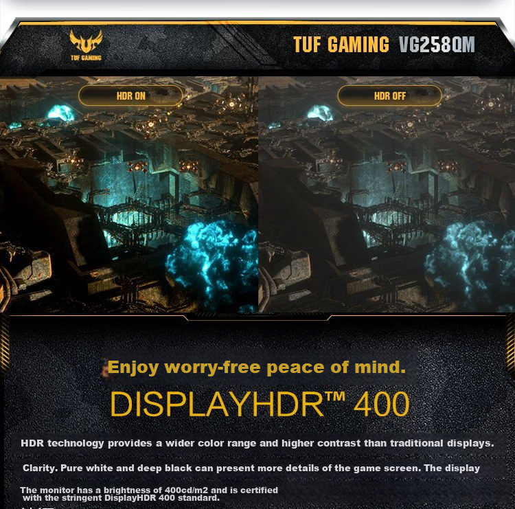 ASUS VG258QM, 24.5-Inch Monitor, Gaming Display, 240Hz Refresh Rate, Overclockable to 280Hz, HDR400, 0.5ms Gray-To Response Time 10