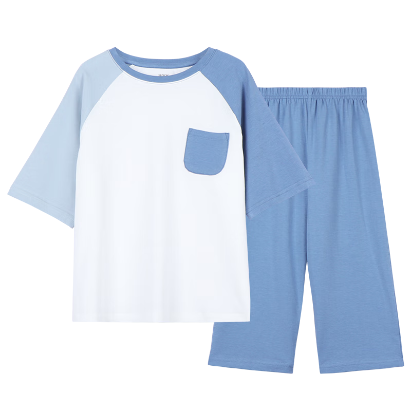 Hodo Children's Pajamas, Thin Summer Cotton Sleepwear, Boys And Girls Home Wear, Short-Sleeve T-Shirt, Cool And Sweat-Wicking Set, 3255 Cloud White, Size 130