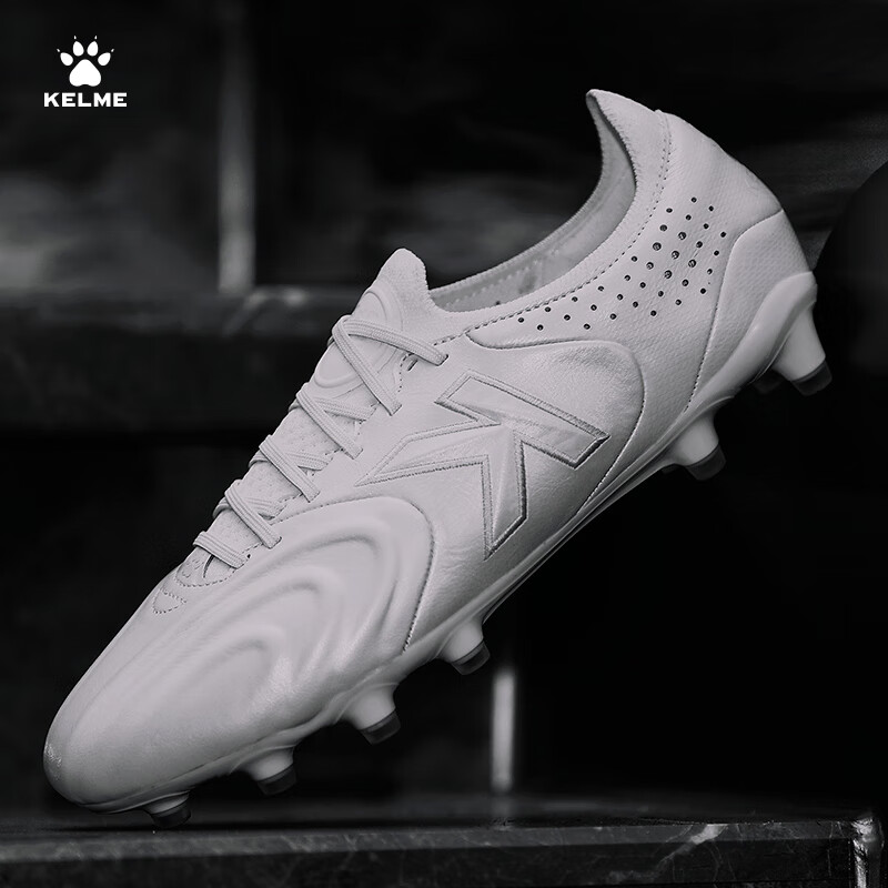 KELME Adult Soccer Cleats for Men, Holy Grail Series FG Long Studs, Non-Slip Breathable Training Shoes, White, Size 45