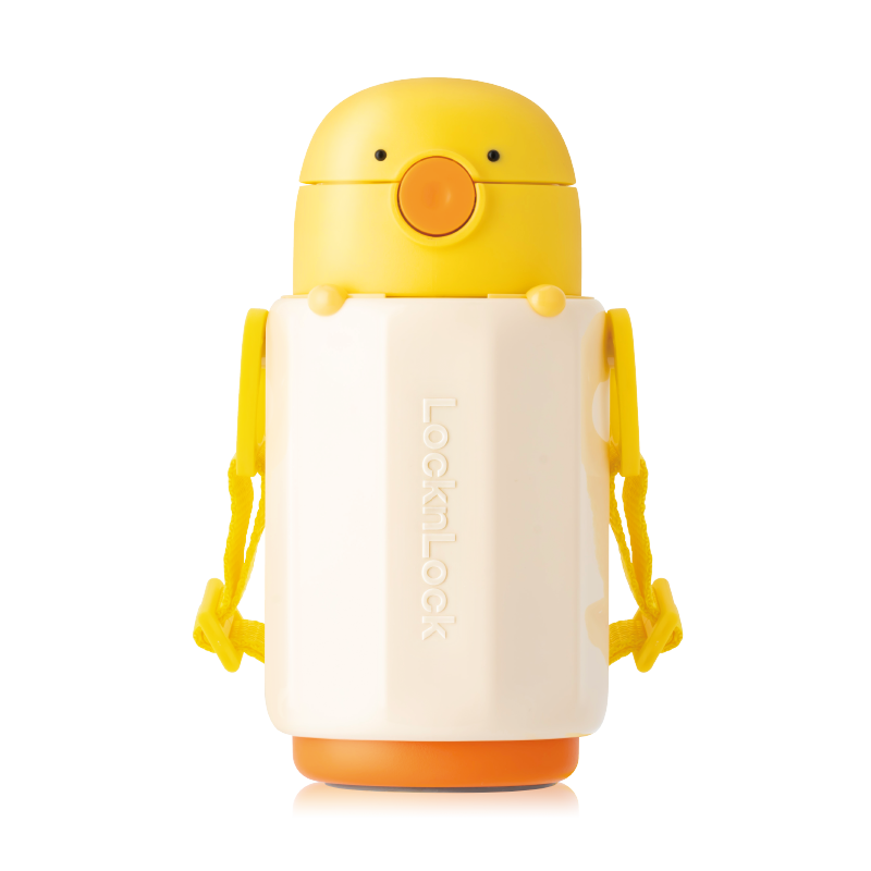 LOCK&LOCK Animal-Themed Children's Insulated Cup, 316L Stainless Steel Straw Water Bottle, Student Cup, Portable Water Flask, 300ml Yellow