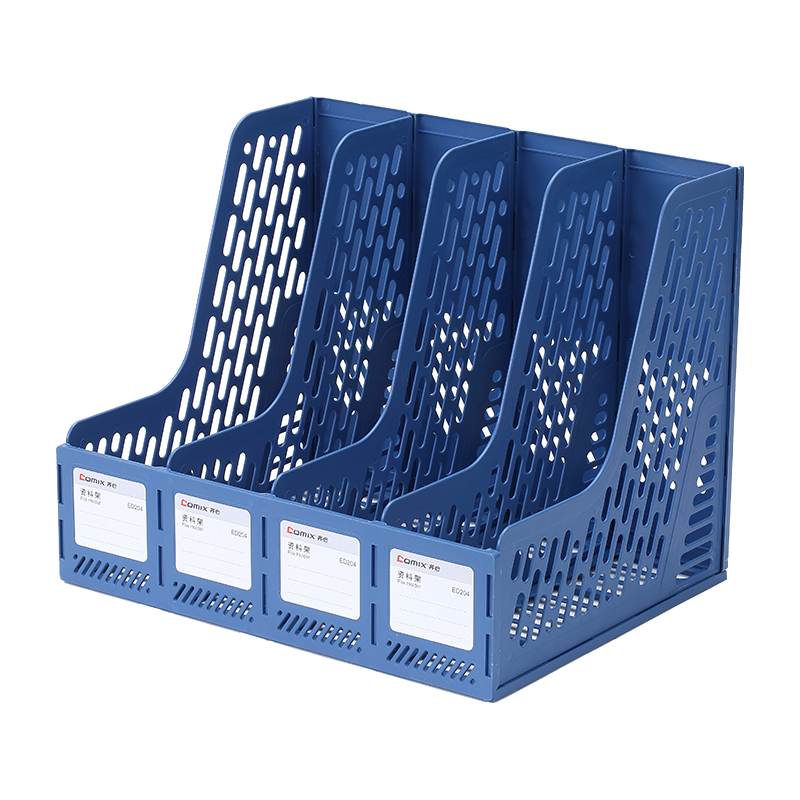 COMIX Four-Section Hollow Desktop File Organizer with Labels, Stable Document Tray/file Basket/document Holder, Office Supplies, 326*255*265, Blue ED204/EB720