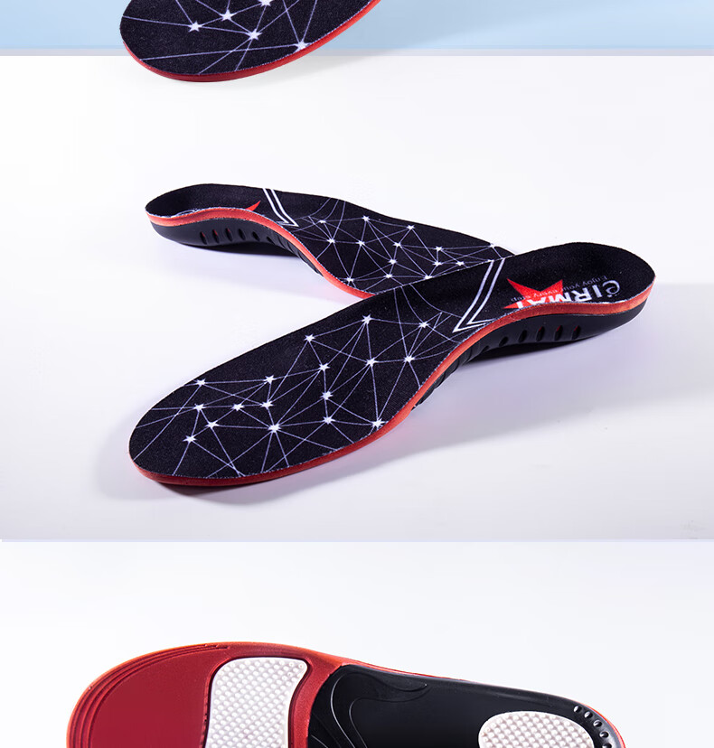 IQGD Sports Correction Insoles for Men And Women, Flat Feet Arch Support, Bunions Correction, Flat Sole 6667, Black And Red, Size XS 11