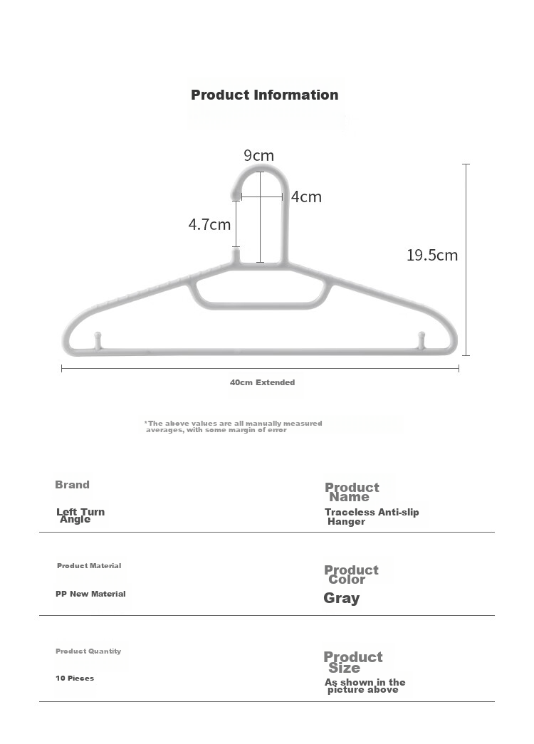 ZUO ZHUAN JIAO Hangers, Non-Slip Clothes Hangers, Plastic Coat Hangers, Collar Protectors, 10 Pieces 1