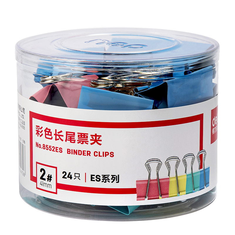 Deli [Super Popular] 24 Pieces 41mm Colorful Binder Clips, Size 2 Large Metal Paper Clips for Office Documents, 24 Pieces/tube, 8552ES