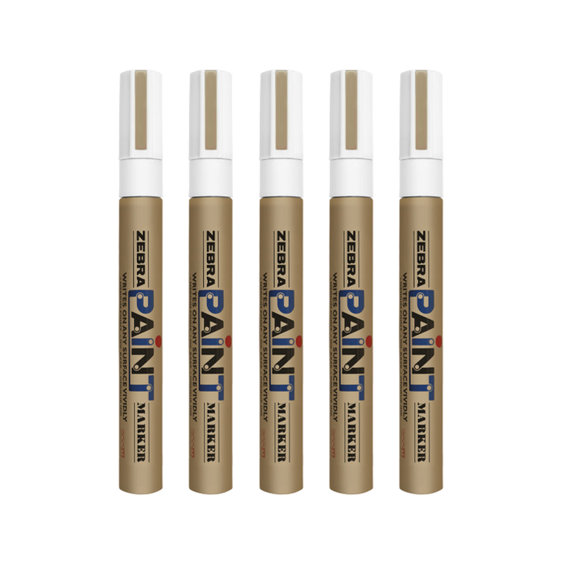ZEBRA Paint Marker, Oil-Based Permanent Marker, Large Logistics Pen Signature Pen/Marker, PAINT-MOP Gold, Pack of 5