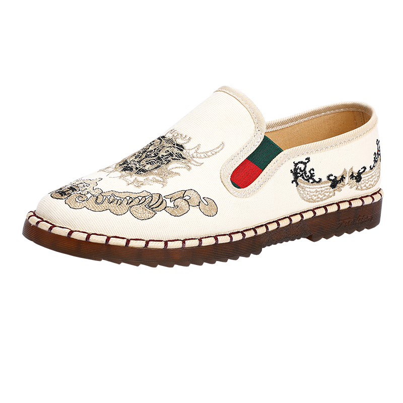 BUSHEYUAN Traditional Chinese Style Embroidered Slip-On Lazy Shoes Old Beijing Cloth Shoes Women 330-9022 Beige Size 37