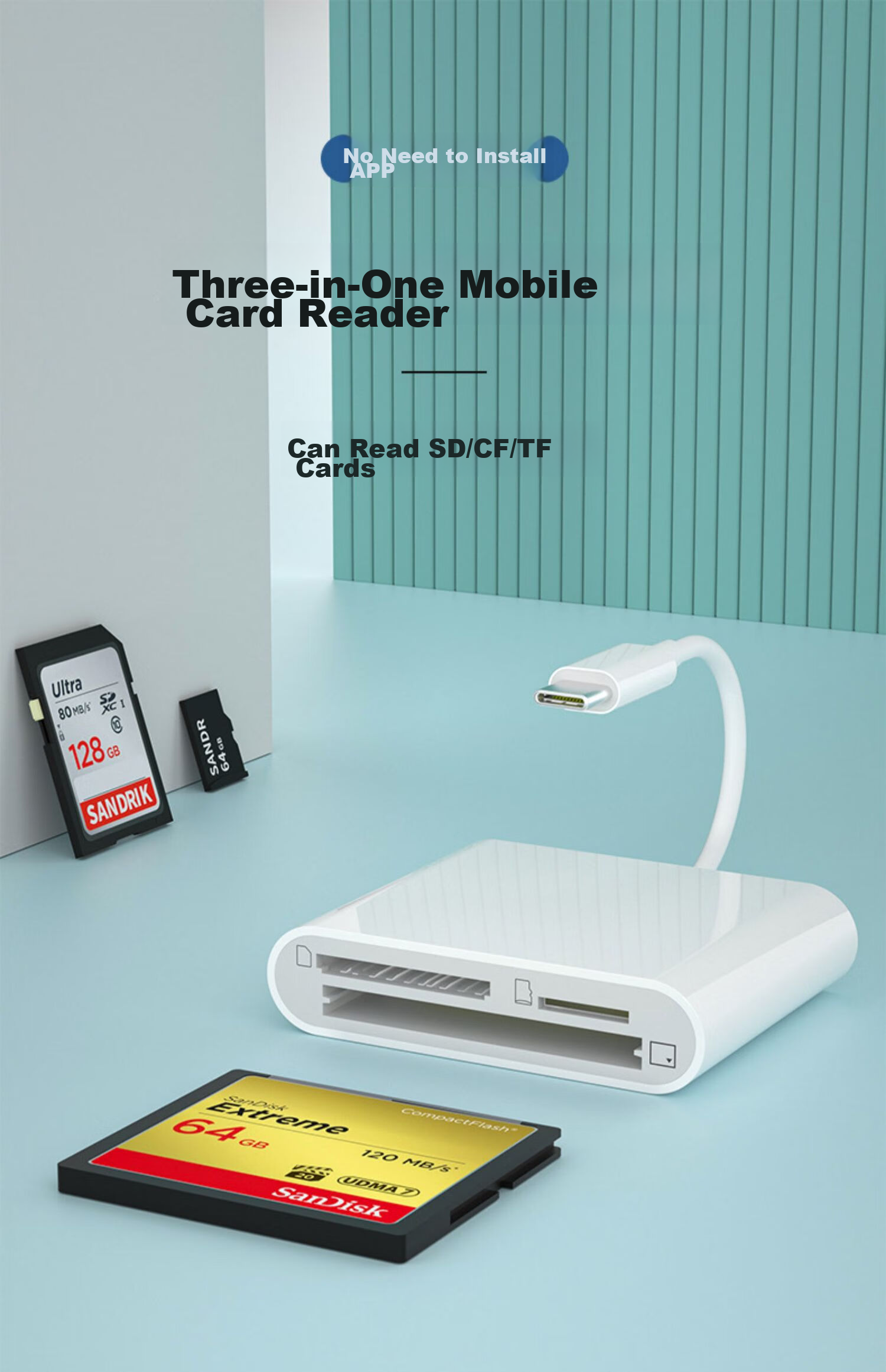 LinkStone Type-C Multi-Function Three-In Card Reader, High-Speed Reading And Writing for Type-C, Supports TF/SD/CF And Other Phone Cards And Camera Cards 1