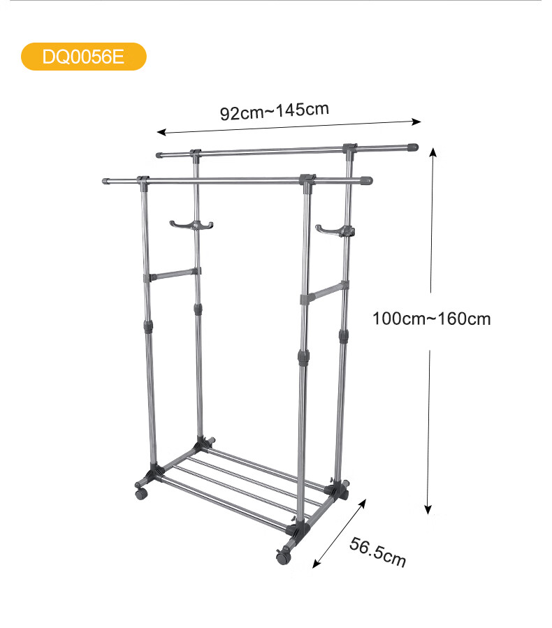 Baoyouni Clothes Drying Rack, Floor-Standing Indoor Roller Movable Hanger, Double-Pole Extendable Clothes Drying Rack, Balcony Drying Rack 17