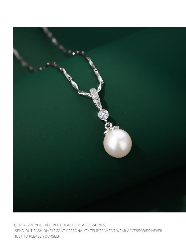 Qlady Sterling Silver Freshwater Pearl Necklace for Women, Collarbone Chain Elegant Silver Pendant Birthday Valentine's Day Gift for Wife Girlfriend 8