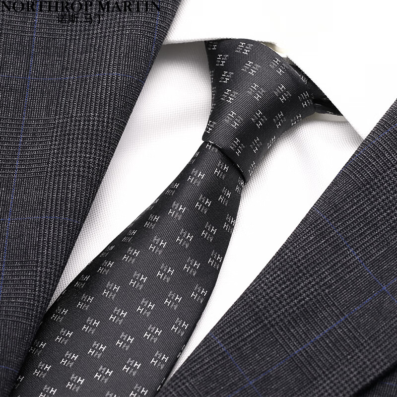 NORTHROP MARTIN High-Quality Silk Tie for Men, Formal Business Suit Wedding Groom Black And Gray Elegant Gift Box Set