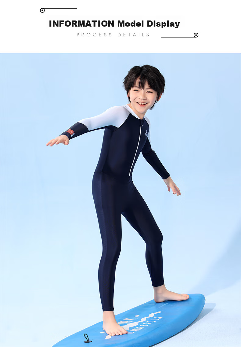 PEAK Children's One-Piece Long-Sleeve Swimsuit, Hot Spring Beach Sun Protection, Boys' Surfing Suit, Training Swimwear, Size 140 10