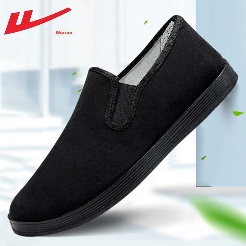 Кроссовки Warrior Slip-On мужские, традиционные холщовые, мягкая подошва, удобные, дышащие, повседневные, полностью черные, размер 41