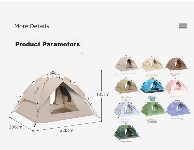 CAMEL Outdoor Hydraulic Tent, Thickened Portable Fully Automatic Camping Tent, Outdoor Picnic Rainproof Camping Equipment, Mocha Color 15