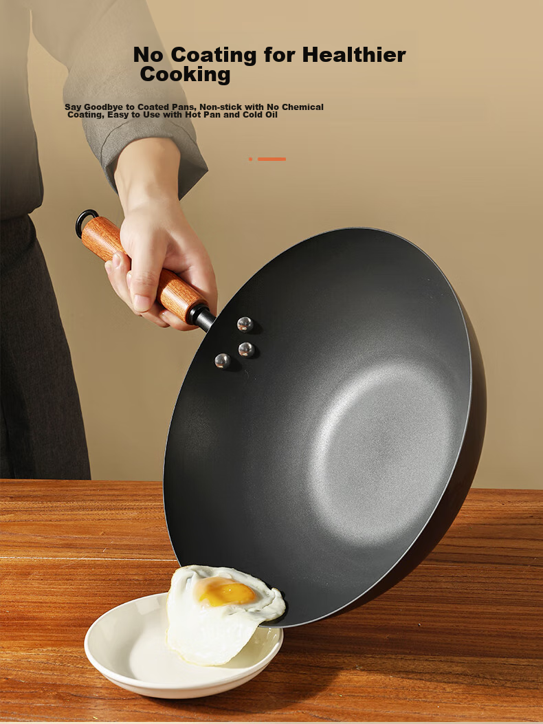 Yantiejiang Iron Wok with Titanium, Non-Coated Non-Stick Frying Pan, Authentic Household Use, Preheated, Suitable for Induction And Gas Stoves, 30cm 7