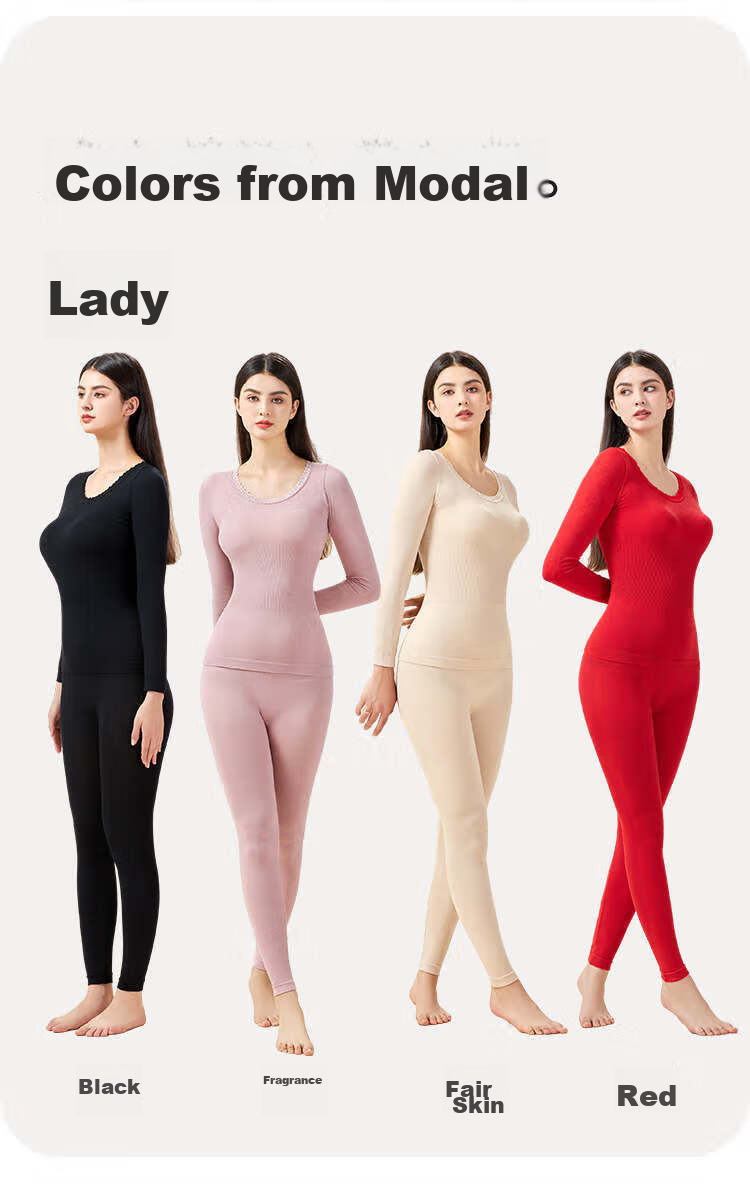 LangSha Women's Modal Cotton Thermal Underwear Set, Red Color for Zodiac Year, Slimming And Warm Base Layer 14