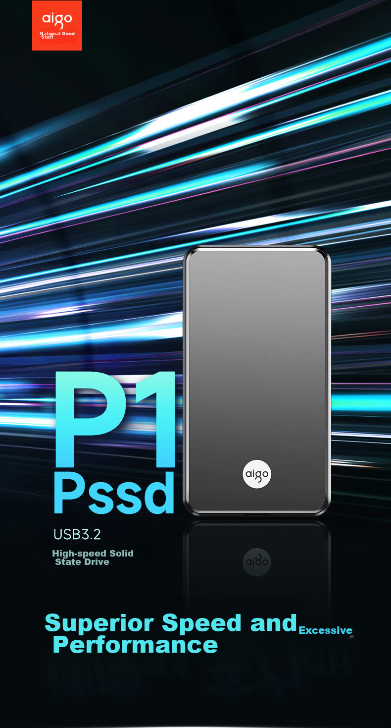 Aigo 500GB Portable Solid State Drive (PSSD) P1 Type-C USB3.2 Read Speed 2000MB/s Direct Phone Connection Portable Gaming External Hard Drive 2