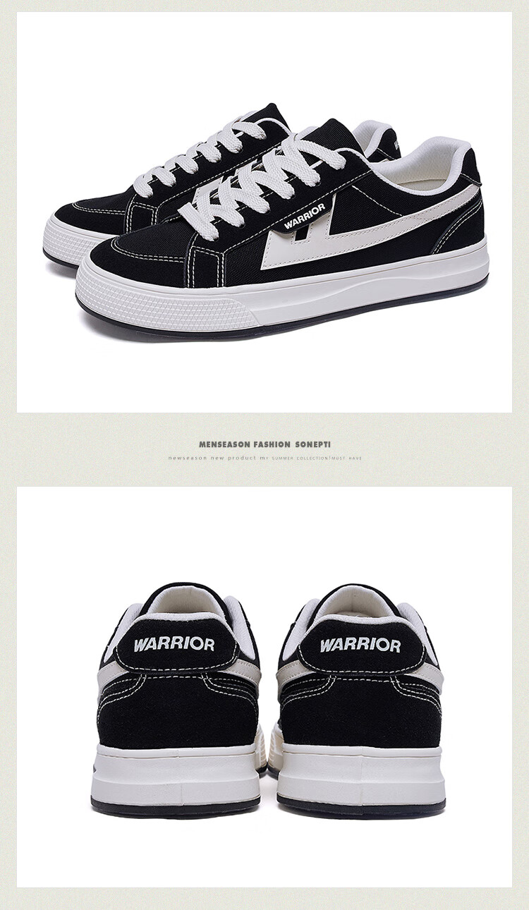 Warrior Men's Versatile Casual Canvas Shoes, Trendy Sneakers, Comfortable Sports Skateboard Shoes for Couples, KGHG042T, Black, Size 36 12