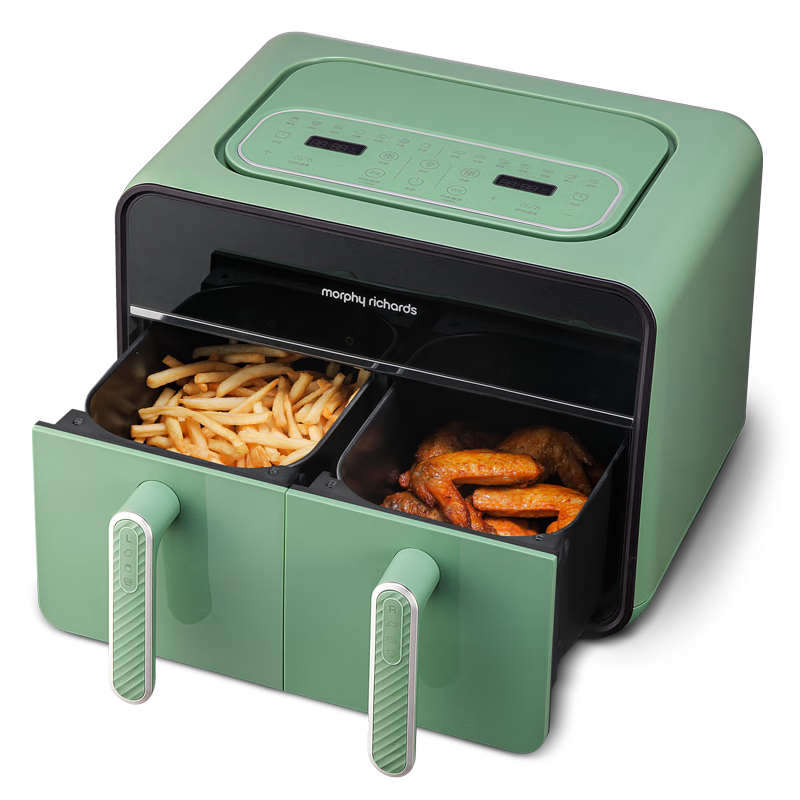 Morphyrichards Air Fryer for Home Use, Dual Compartment 8L Large Capacity, 14 Recipes, 720° Hot Circulation, Double-Bottom Multi-Functional Air Fryer And Oven, MR8100 Gree