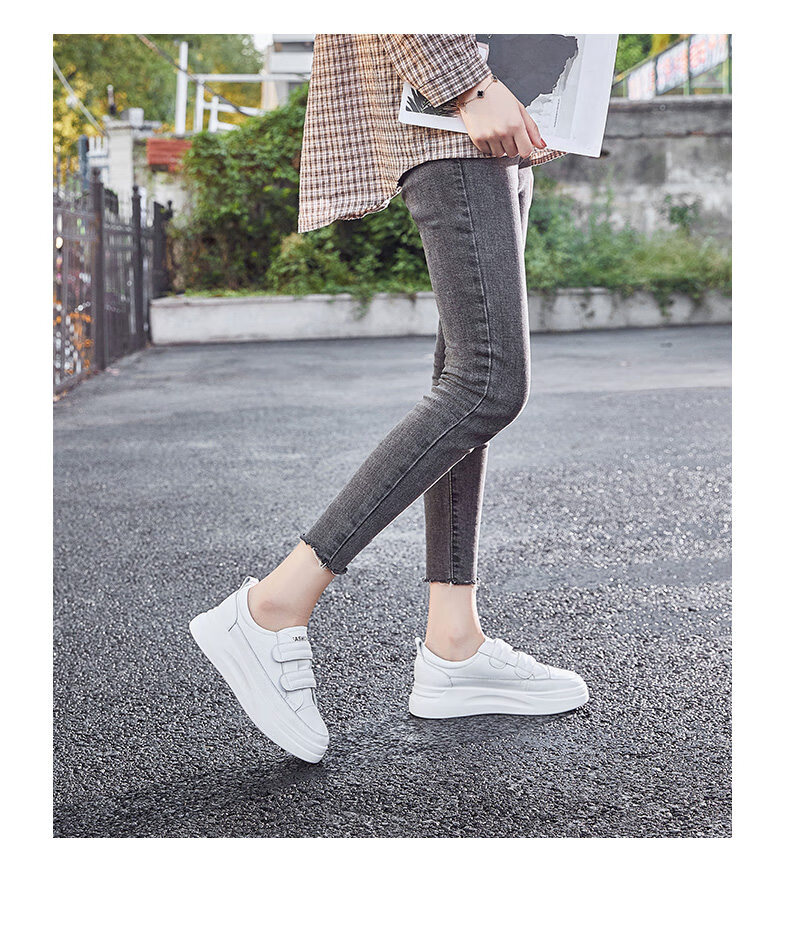 ZHR White Sneakers for Women, High-Quality Cowhide Upper, Thick-Soled Heightening Slimming Casual Shoes, Classic Velcro Versatile Sports Shoes AH109 White 37 15
