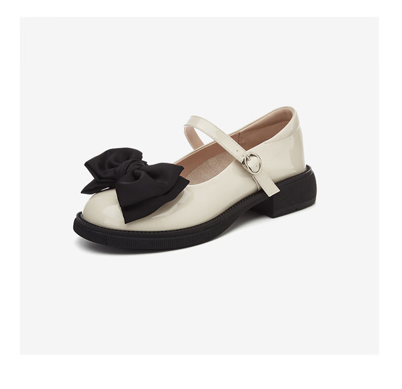 DAPHNE Mary Jane Leather Shoes for Women, Japanese JK Style Flat Soft Sole Bow Tie Flats 4623101026 Black Size 35 16