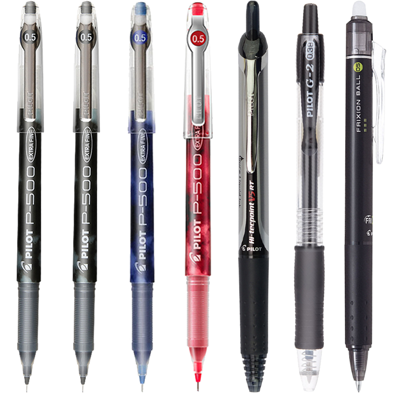 PILOT P500/v5 Needle-Tip Gel Pen, 0.5mm Retractable Signing Pen, 0.38mm Student Exam Pen, Stationery Set, Black Red Blue, 7 Mixed Colors