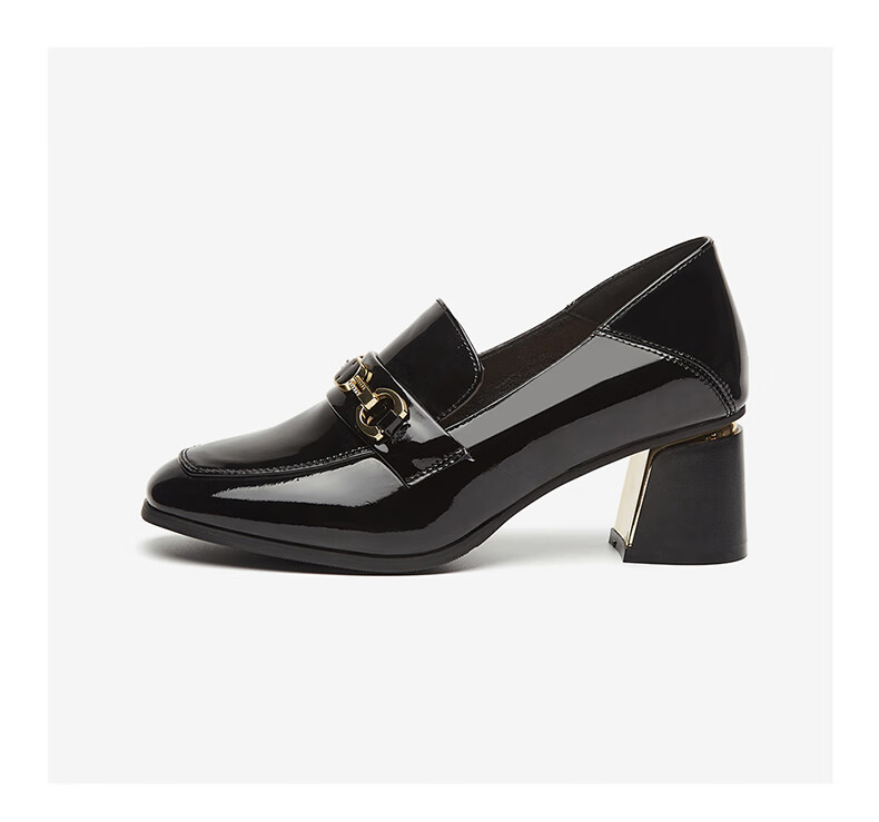 DAPHNE Women's Formal Leather Shoes, British Style Chunky Heel High Heels for Work, Business Commute Loafers, Black Size 34 22