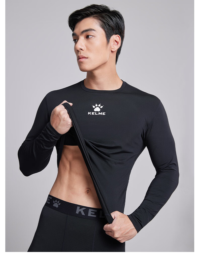 KELME Men's Outdoor Thermal Fleece Lined Compression Shirt Running Training Fitness Top Black 3XL 5