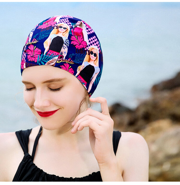 Barbie Fashion Printed Long Hair Ear-Protecting Swim Cap Women's Swimsuit Fabric High Elasticity Comfortable Quick-Dry Breathable Swimming Gear 8