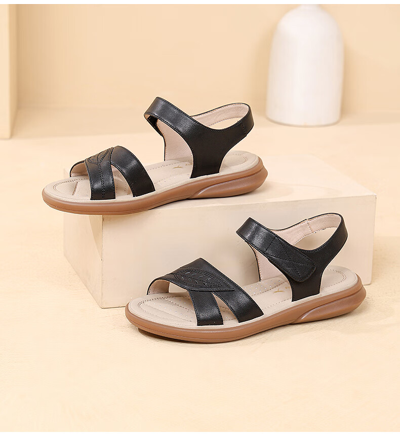 RED DRAGONFLY Leather Sandals, Summer Soft-Soled Comfortable Mom Shoes, Women's Wedge Heel Soft Leather Beach Shoes, WTK233141 2