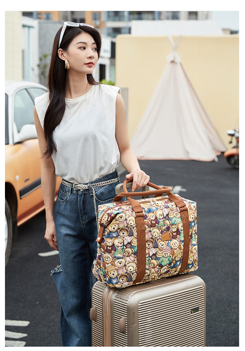 Xiaoxiongyilian Travel Bag, Original Niche Design, Shoulder Crossbody Handheld Large Capacity, Casual Canvas Fashion Trolley Functional Bag for Wome 16
