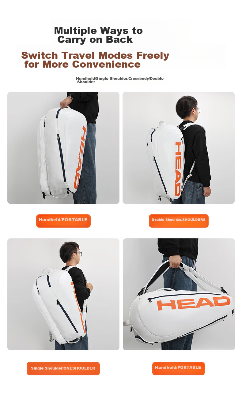 HEAD Tennis Bag, Holds 3, 6 Or 12 Rackets, Professional Racket Case for Men And Women, Badminton Bag, Single Shoulder Crossbody Large Capacity 8