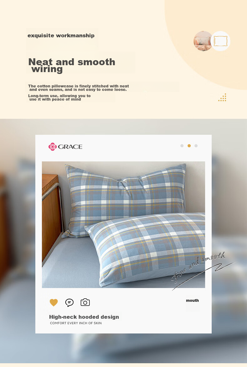 Grace 100% Cotton Pillowcase, Class A, 7A Antibacterial Fabric Pillow Cover, Gentleman Pattern, Set of Two, 48*74cm 10