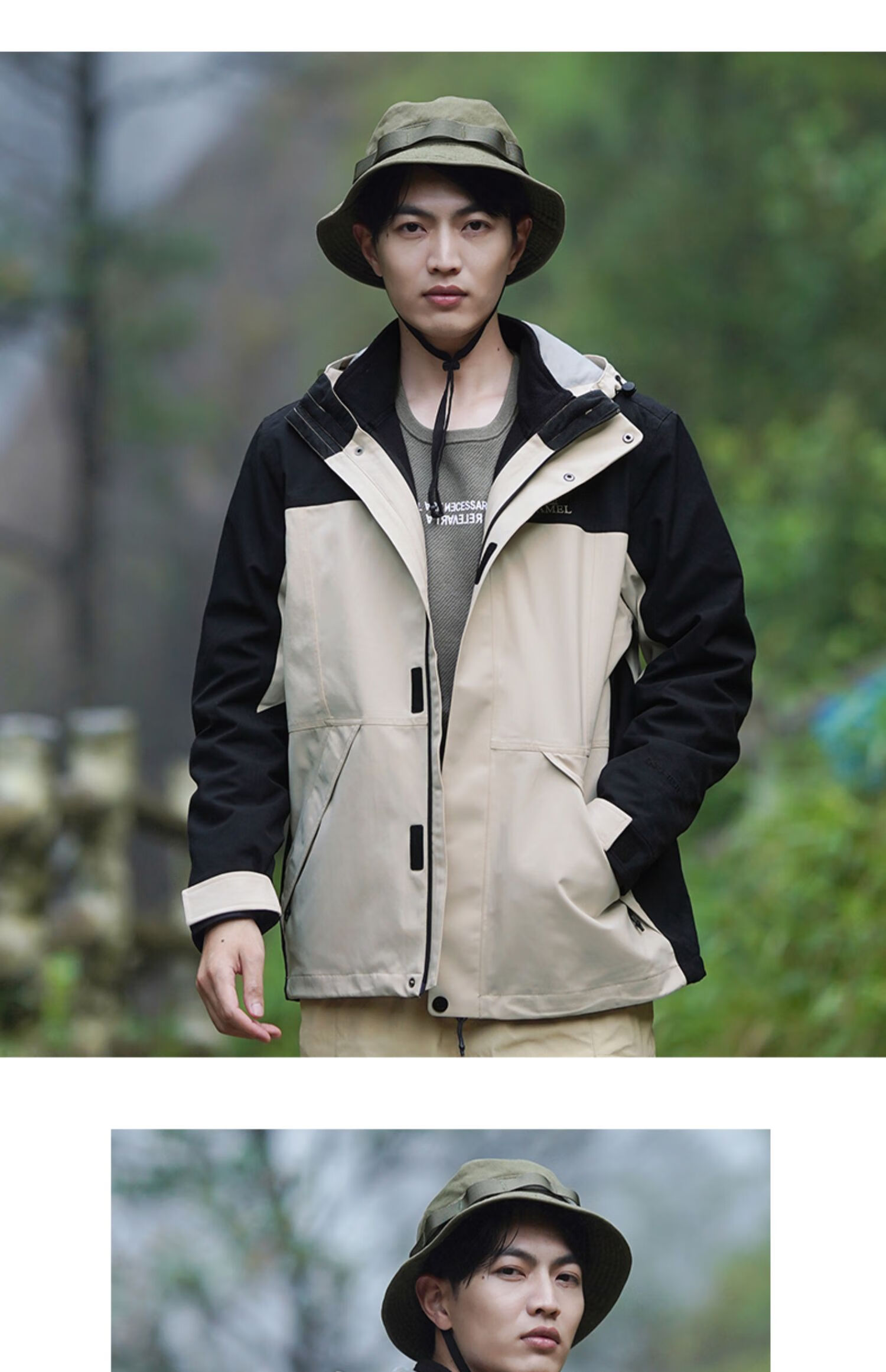 CAMEL 3-In Fleece Inner Liner Waterproof Detachable Mountaineering Jacket 60001 Oatmeal Gray/phantom Black, Men's S 21