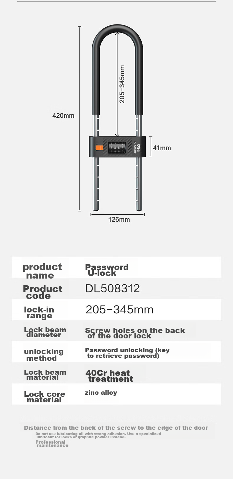 Deli Password Lock Glass Door Lock Anti-Shear U-Shaped Lock Office Shop Padlock Anti-Shear Anti-Pry Lock, Green Model 8
