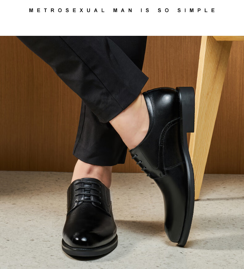 LAORENTOU Men's Leather Shoes, Business Formal Shoes, Top-Grain Leather, Breathable, Wear-Resistant, Non-Slip, Dad Shoes, 160208 Black, Size 38 17