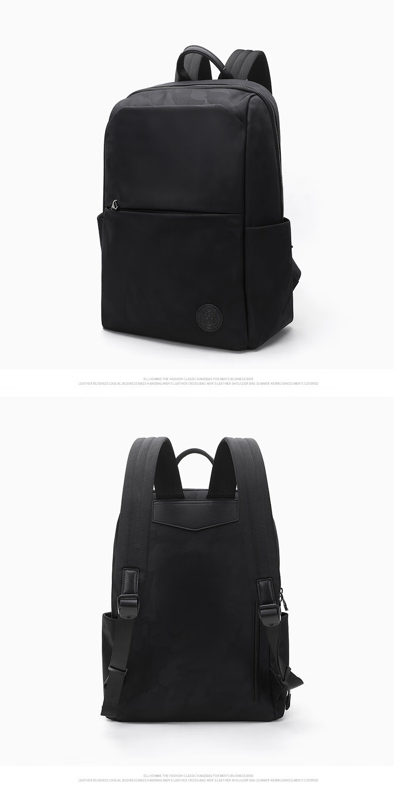 ELLE HOMME Men's Backpack, Large Capacity, Trendy Camouflage Fabric Backpack for Men, Fashionable Casual Laptop Bag, 00860 Black 8