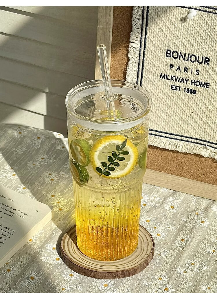 WEIMINGNUO Large Capacity Glass Cup with Lid And Straw, Coffee Mug, Glass Juice Cup, Office Water Bottle, Beverage Cup, Tea Cup 3